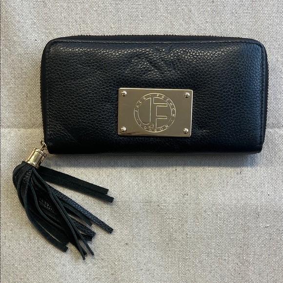 Jack French Handbags - Jack French London Black Leather Zip Around Wallet Gold Plate Tassel